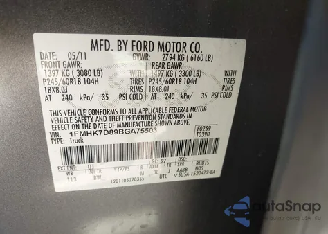 2011 Ford Explorer Xlt from USA, damaged, VIN 1FMHK7D89BGA75503